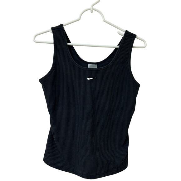 Nike Vintage Womens Size Large Black Ribbed Center Swoosh Cropped Tank Top Y2K - Picture 1 of 5